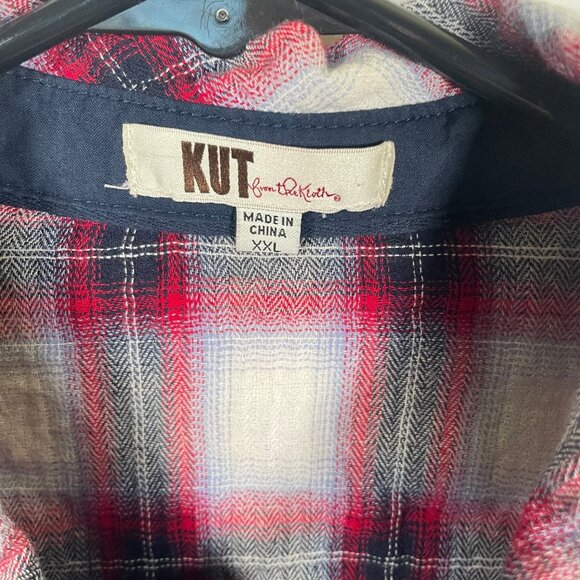 KUT from the Kloth Boylen Western Shirt Women 2XL Plaid Flap Pocket Snap Up - Picture 3 of 7